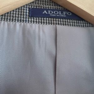 Men’s blazer large navy and tan houndstooth elegant lining with Hans stitching